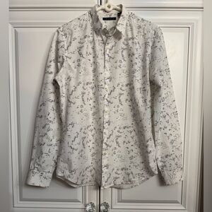 Theory Men’s Sz Medium Long Sleeve Button Down Shirt White/Black Abstract Print